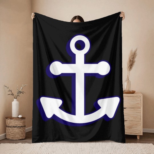 Nautical boat anchor in navy blue and white 3D Throw Blankets
