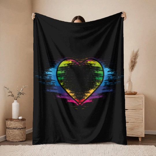 Rainbow heart Throw Blankets