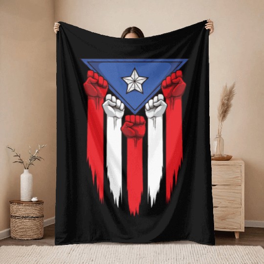 Puerto Rico Flag - Boricua Raised Fists Throw Blankets