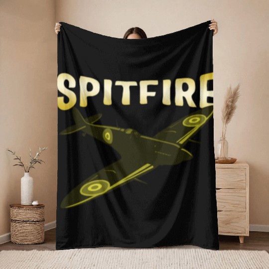 Spitfire UK Mk.1 RAF British WWII Fighter Royal Throw Blankets