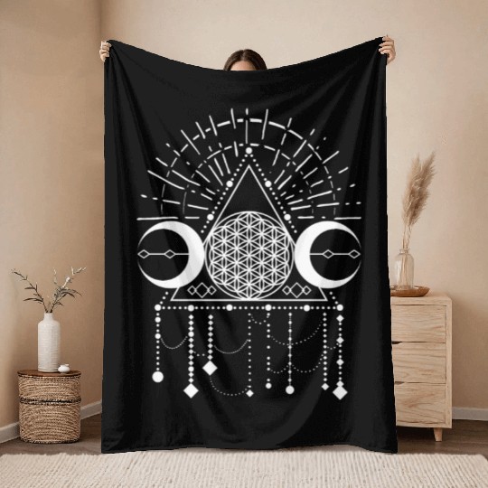 shaman holy geometry yoga symbol life flower Throw Blankets