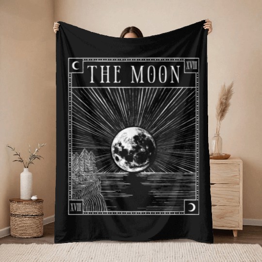 Moon Tarot Card XVIII Occult Witchcraft Gothic Throw Blankets