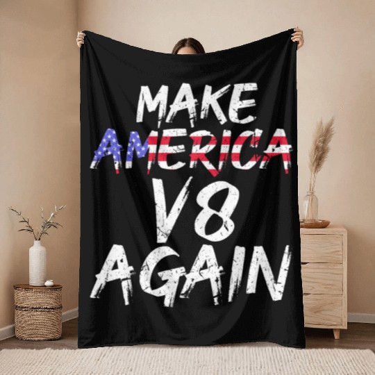 Make America V8 Again Muscle Car Drag Racing Trump Throw Blankets