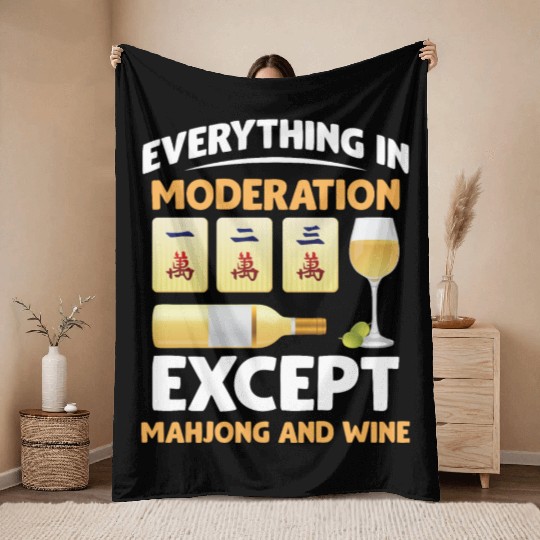 Funny Mahjong party Mah Jongg chinese Game Wine Throw Blankets