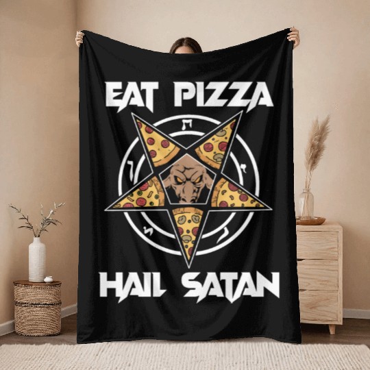 Baphomet Pentagram Lucifer Eat Pizza Hail Satan Throw Blankets