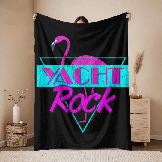 Yacht Rock Retro Flamingo Throw Blankets