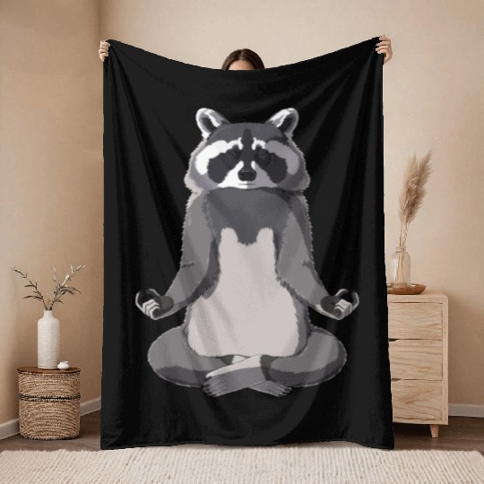 Meditate Raccoon Throw Blankets