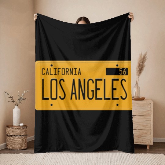Los Angeles California 1956 yellow license plate Throw Blankets