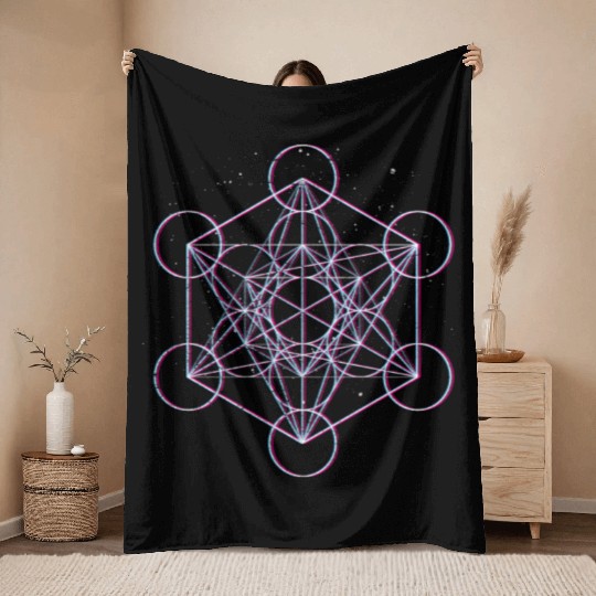 Sacred Geometry Metatrons Cube Psy Trance Yoga Throw Blankets