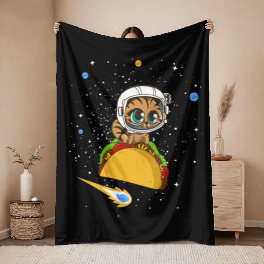 Taco Cat In Space Throw Blankets Dancing Cat Taco