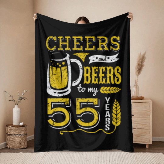 Cheers and Beers 55th Birthday Gift Idea Throw Blankets