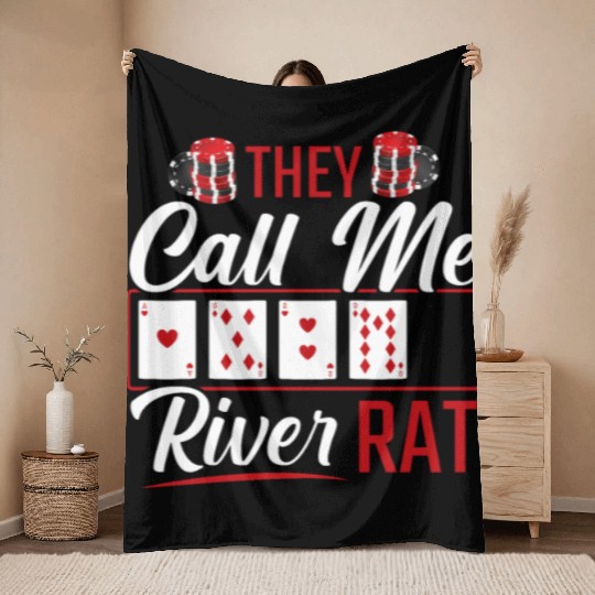 River Rat Funny Poker Player Texas Holdem Lucker Throw Blankets