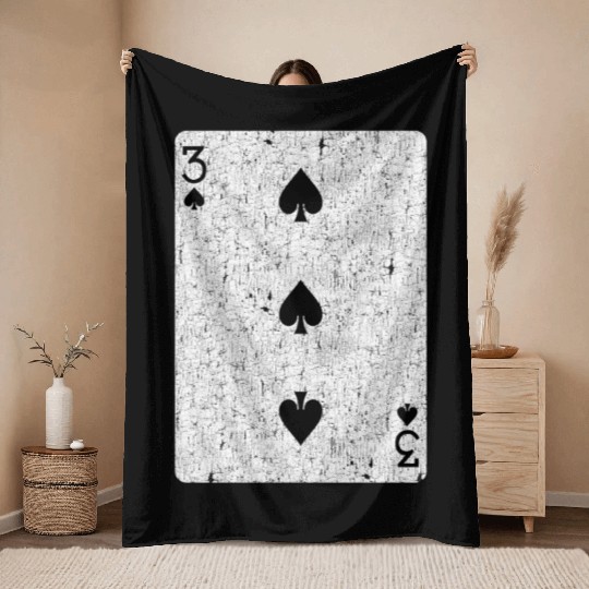 three of spades playing card Throw Blankets