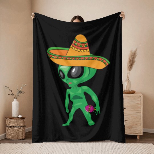 VIVA MEXICO QUE PASA CINCO DE MAYO GREEN ALIEN FUN Throw Blankets
