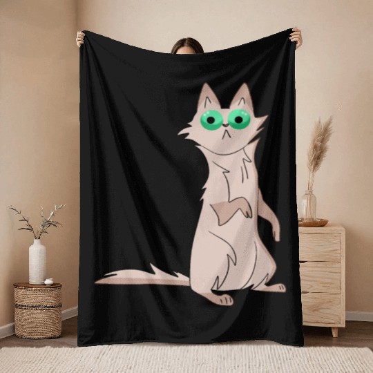 Funny hilarious shocked surprised grey cat cartoon Throw Blankets