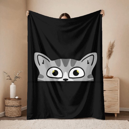 Cute funny curious grey cat peeking at you. Throw Blankets