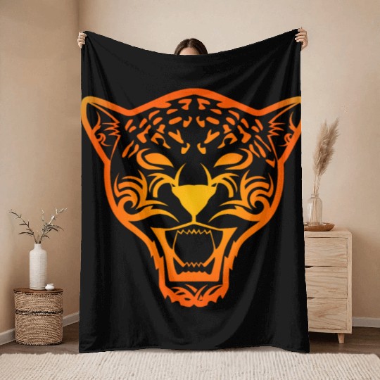 T Tattoo Jaguar Face Gift Idea Throw Blankets