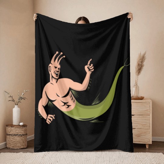Sea Monkey Pointing Mascot Throw Blankets