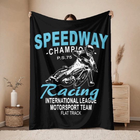 Motorcycle Speedway Racing Throw Blankets