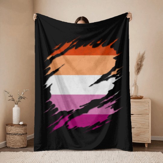 Lesbian Pride Flag Ripped Reveal Throw Blankets