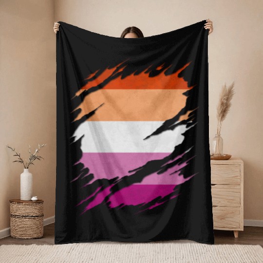 Lesbian Pride Flag Ripped Reveal Throw Blankets