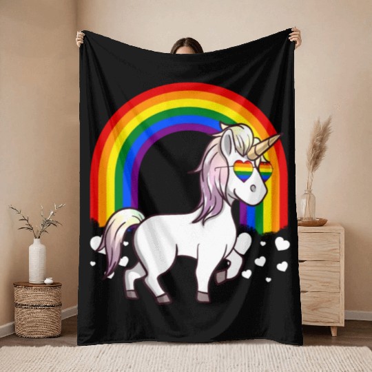 LGBTQ Unicorn - Gay Pride Throw Blankets