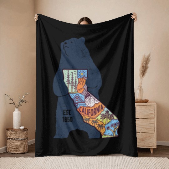 Vintage California Bear EST 1850 Throw Blankets