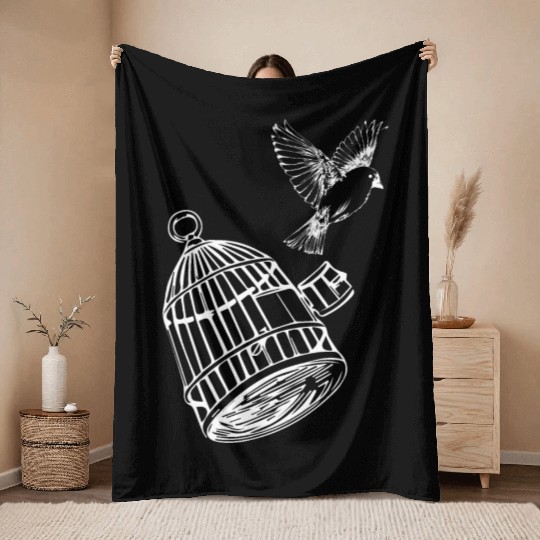 Tattoo Design Bird out of Cage Funny Gift Idea Throw Blankets