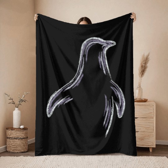 Penguin Chalk Drawing Throw Blankets