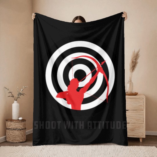Shoot With Attitude Archery Girl Archer Bullseye Throw Blankets