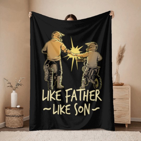 Dad Dirt Bike Out Motocross Gift Father And Son Throw Blankets