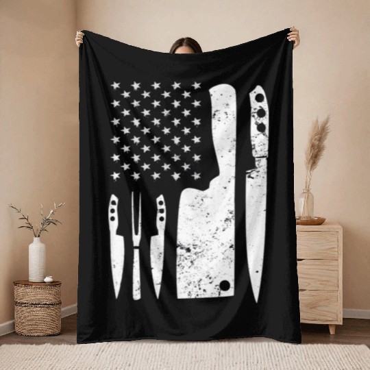 Chef Knife - Patriotic Easter US Flag Throw Blankets