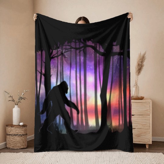 Bigfoot Northern Lights - Space Galaxy Aurora Throw Blankets