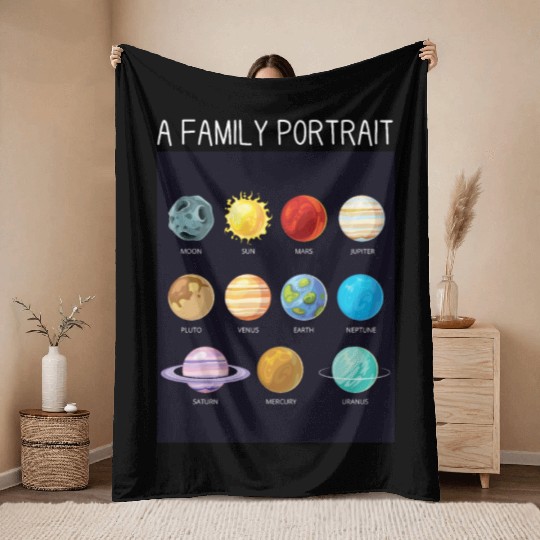 Outer Space Nerd Solar System Planets Sun Moon Throw Blankets