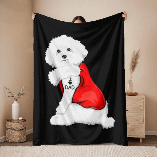 Funny bichon frise Dog I Love Mom Tattoo Lover Throw Blankets