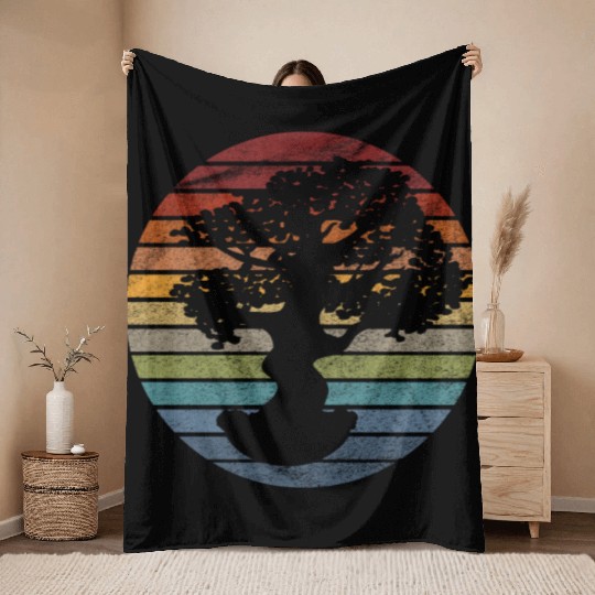 Bonsai Tree Retro Throw Blankets