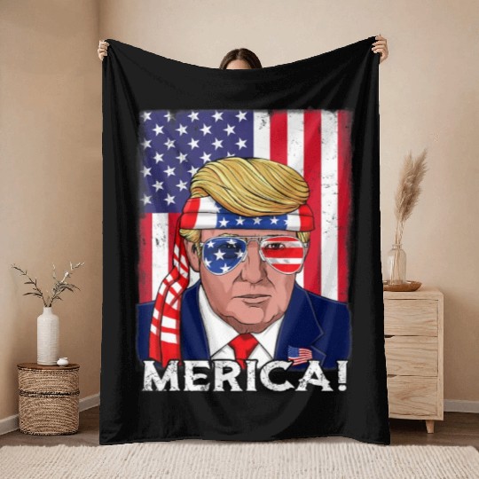 4th Of July Trump Merica USA Boys Girls Kids Throw Blankets