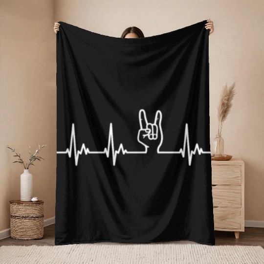Devil Horns Heavy Metal Heartbeat Throw Blankets