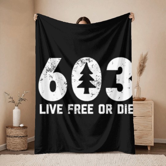 Live Free or Die 603 tree New Hampshire Throw Blankets