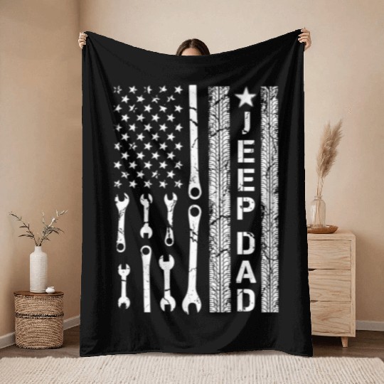 Jeep Dad American Flag Throw Blankets