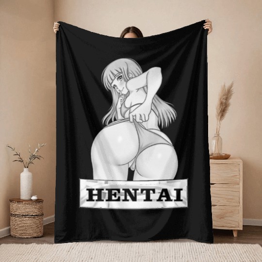 hen Anime Waifu japanese sexy bikin Girl Ahegao Throw Blankets