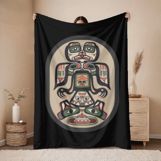 Northwest Native American Indian Haida Tribe Art Throw Blankets