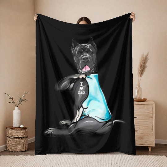 Cane Corso Tattoos I Love Dad Sitting Gift Father Throw Blankets