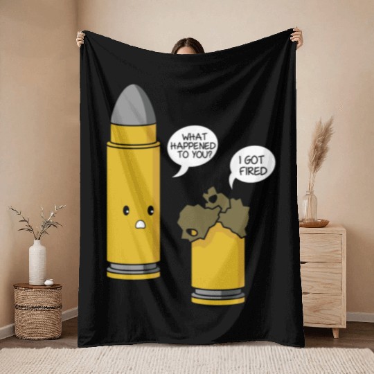 Funny Clever Fired Bullet Gun Pun print Throw Blankets