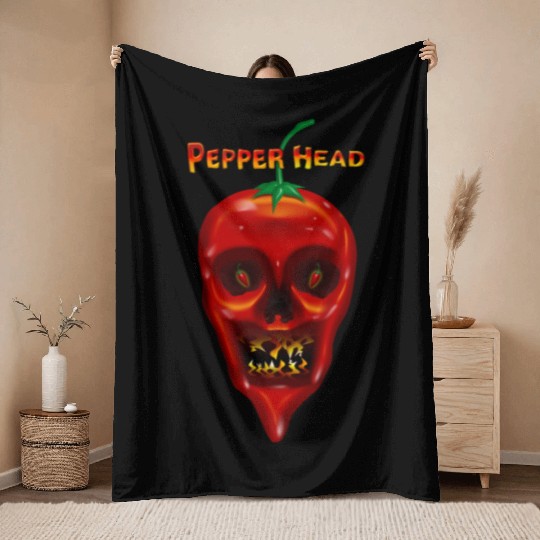 Pepper Head Skull Throw Blankets