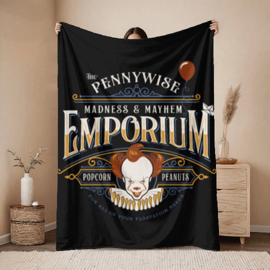 The Pennywise Madness & Mayhem Emporium Throw Blankets