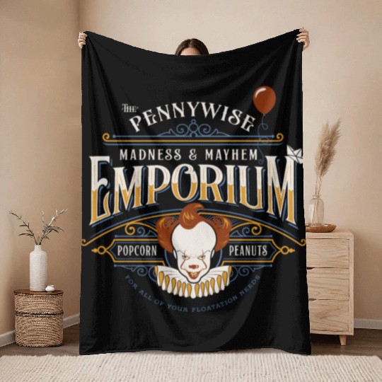 The Pennywise Madness & Mayhem Emporium Throw Blankets