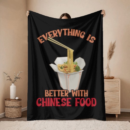 Chinese Food Expert Asian eating Noodles Foodie Throw Blankets