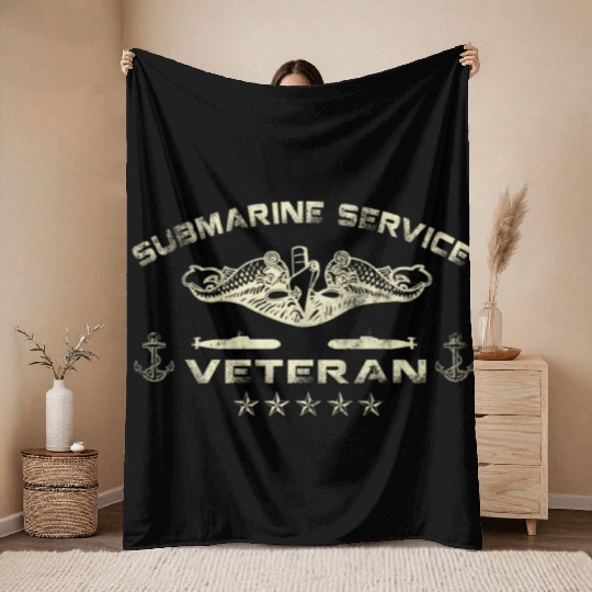 Vintage US Navy Submarine Service Veteran Throw Blankets