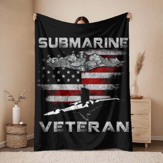Vintage US Navy Submarine Service Veteran Throw Blankets